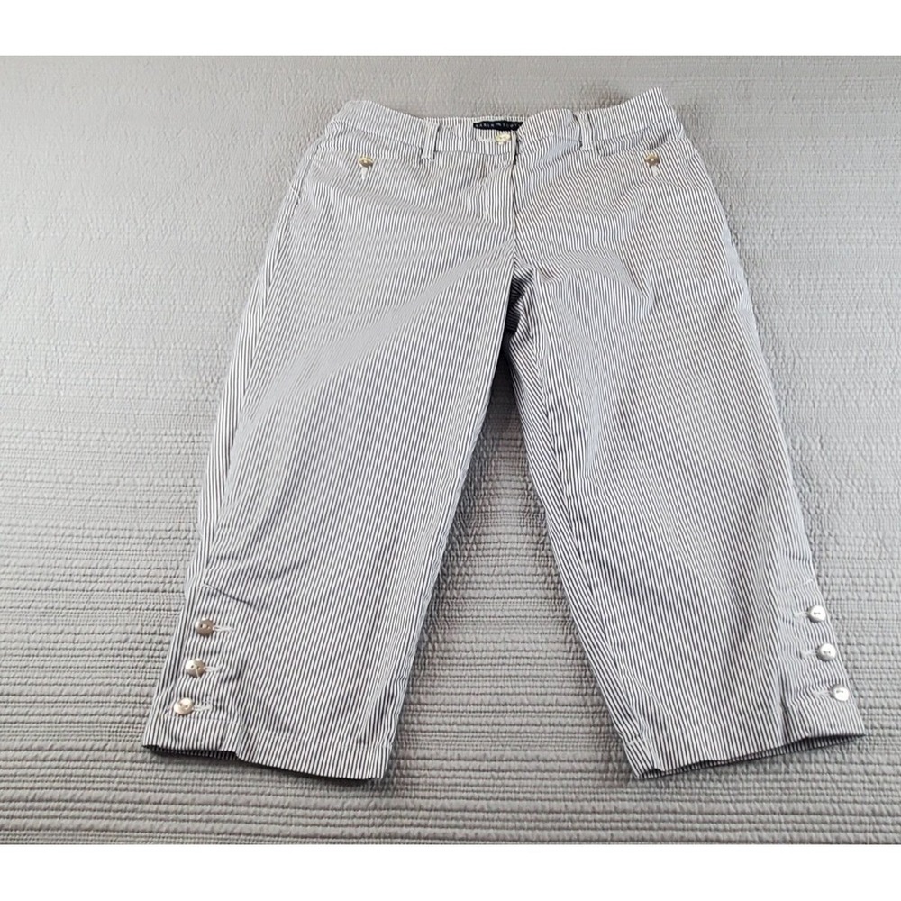 Coastal Nautical Striped Deck Pants Navy White Karen Scott Women's Size 10 - Picture 2 of 14